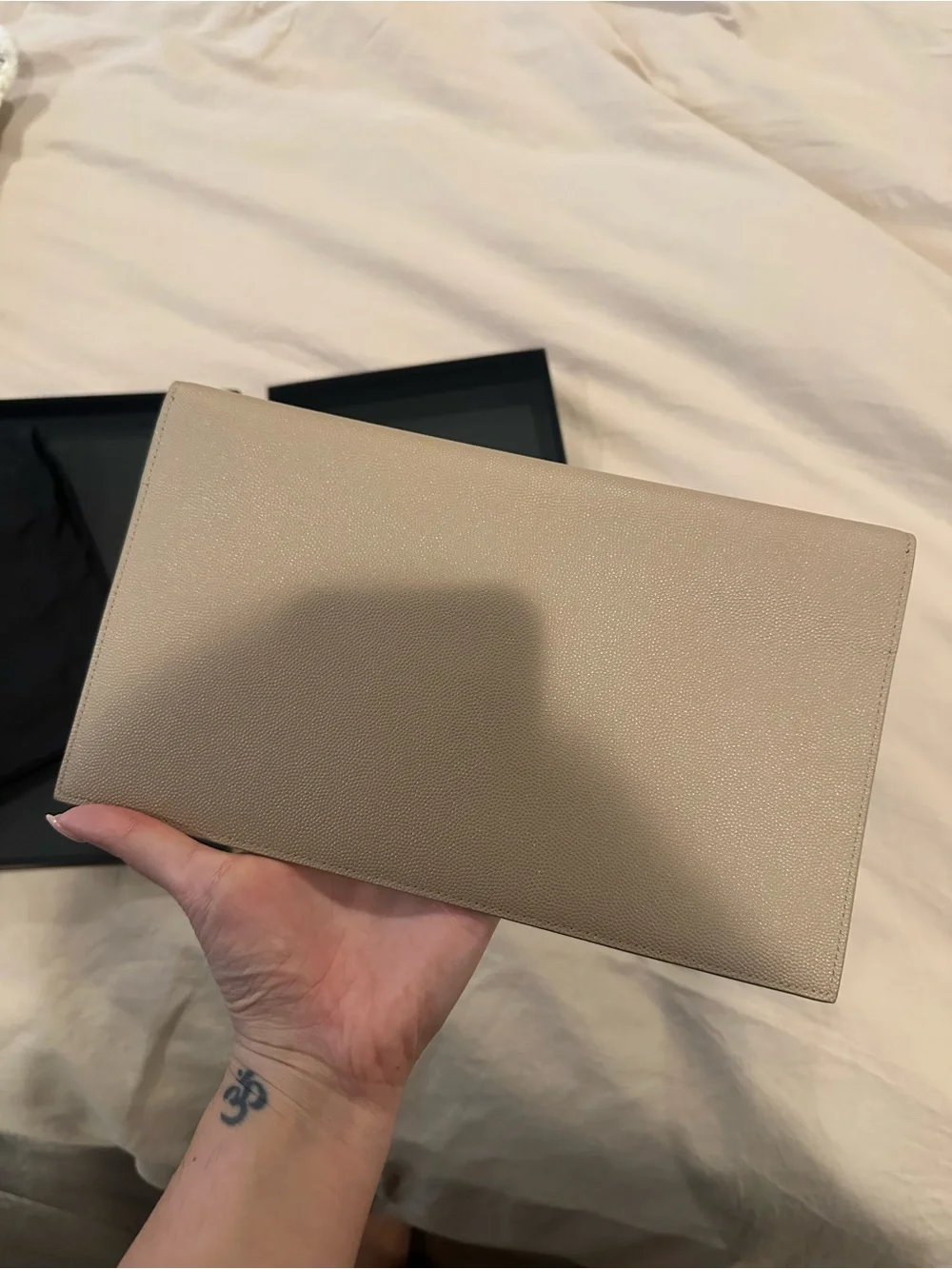 Saint Laurent Envelope Clutch in Beige with Gold YSL Emblem